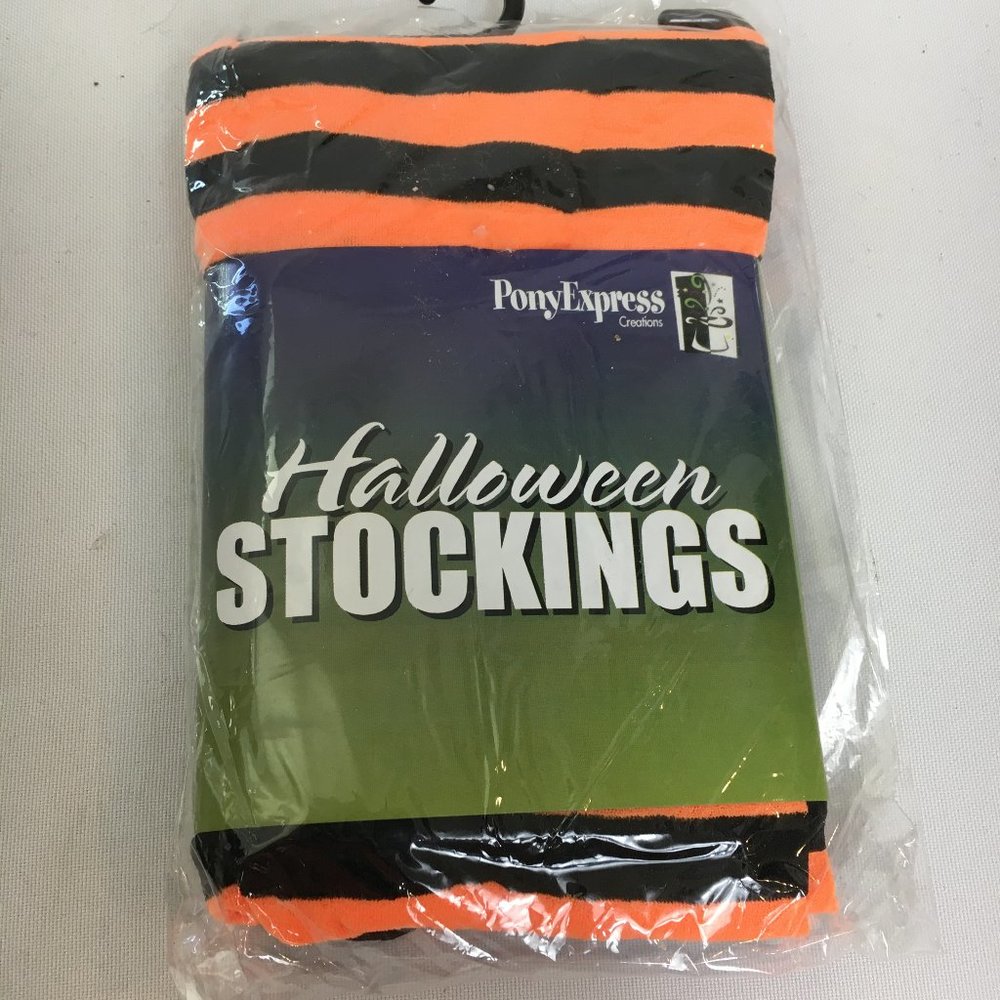 *Pony Express Orange & Black Stripe Tights Stockings NWT NOS